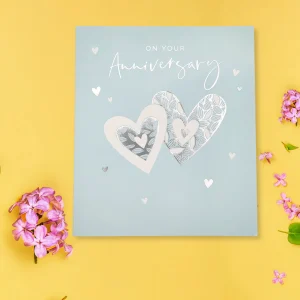 Happy Anniversary Card - Silver Hearts