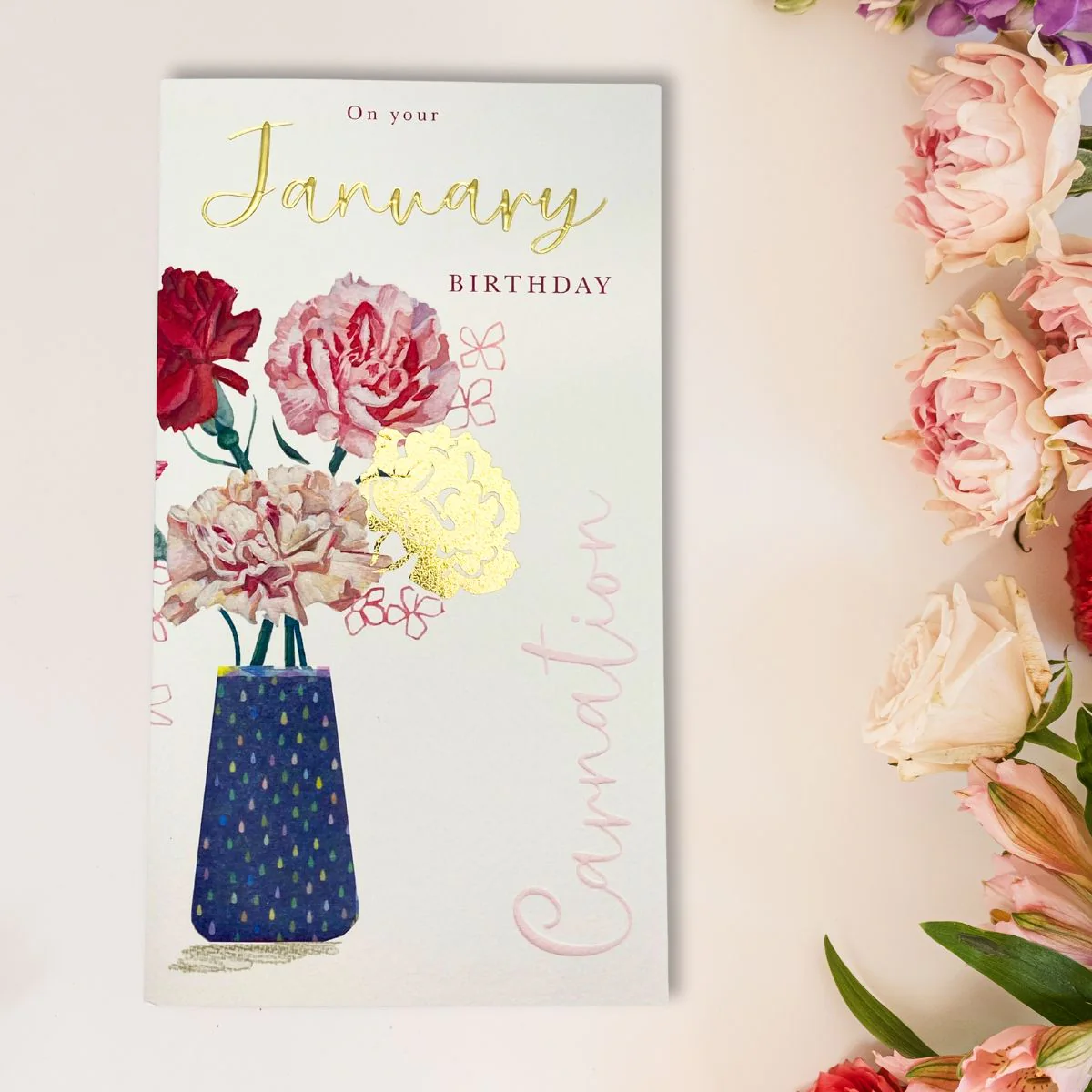 January Birthday Card - Month You Were Born Carnation - Image 2