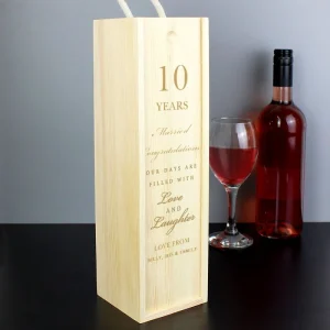 10th Anniversary Gift - Personalised Wooden Wine Bottle Box
